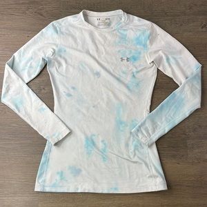 Under Armour Women’s ColdGear White Blue Tie Dye Long Sleeve Shirt, size Small